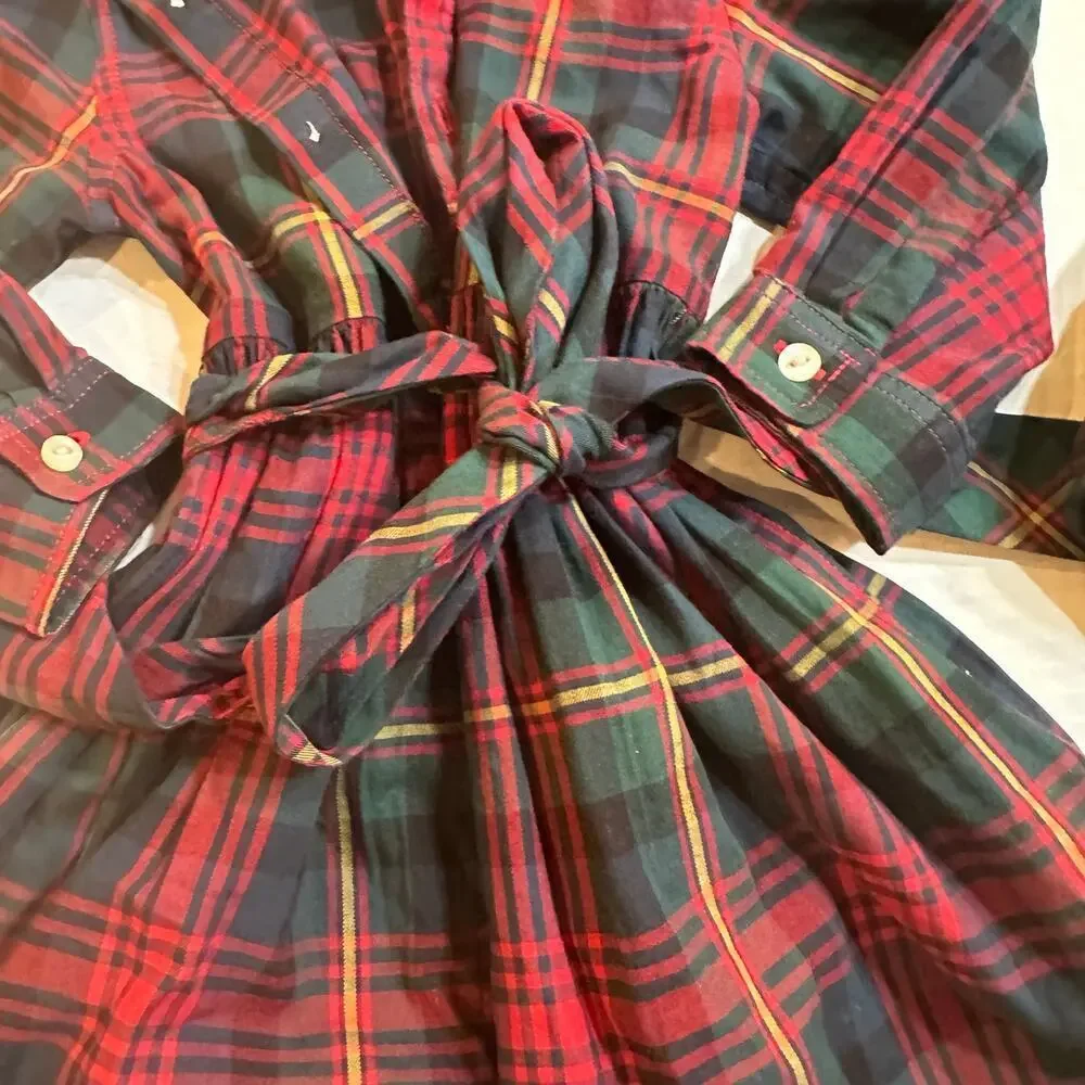 Ralph Lauren Red Green plaid dress sz 12 m Polo Shirtdress long sleeve dress